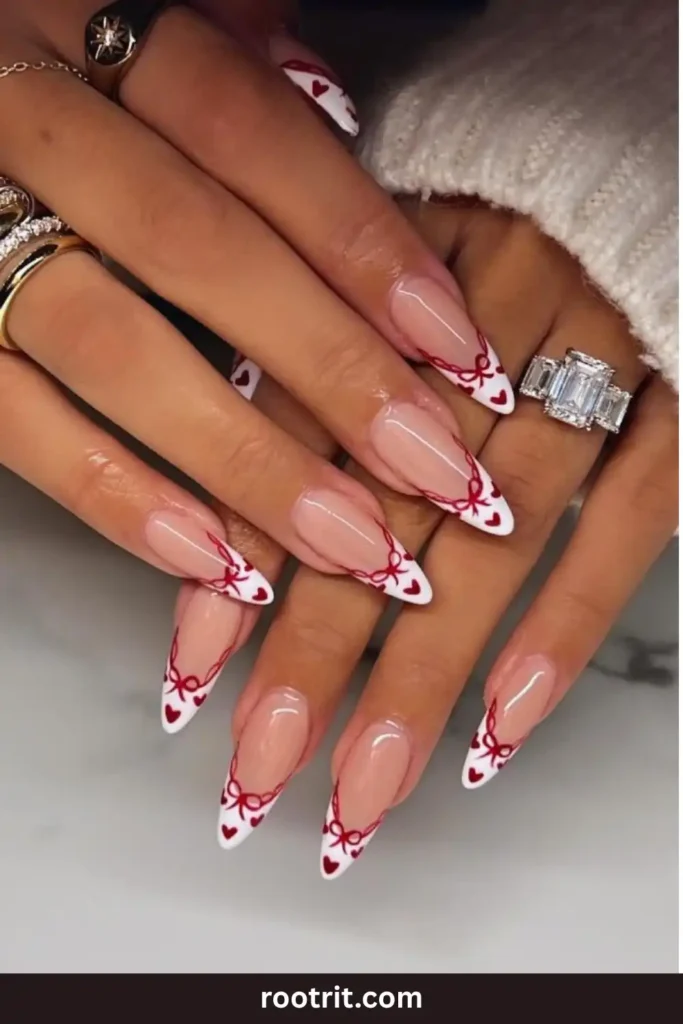 Heart-Tip Red French Nails