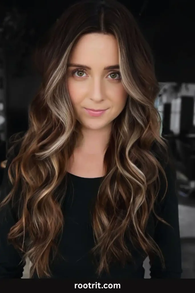 dark hair face framing highlights woman