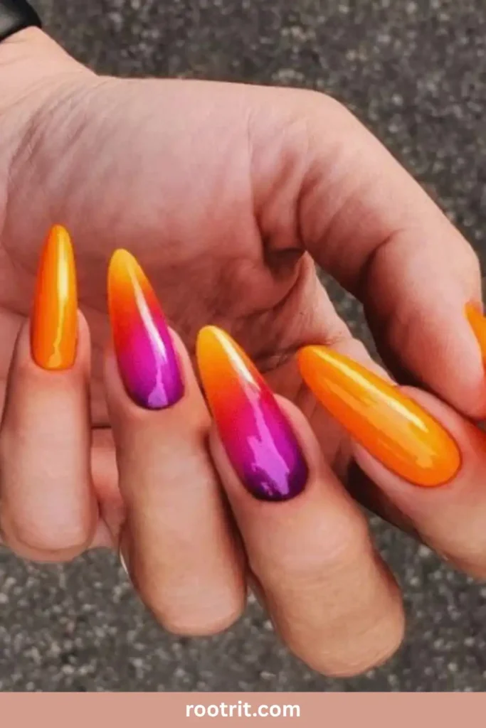  Purple and Orange Ombré Nails