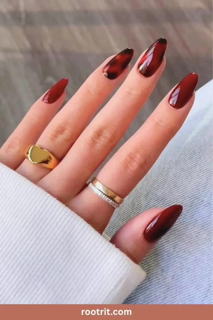 Dark Red Tortoiseshell Nails