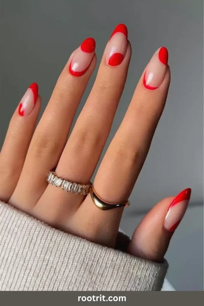 Dark Red Negative Space Nails