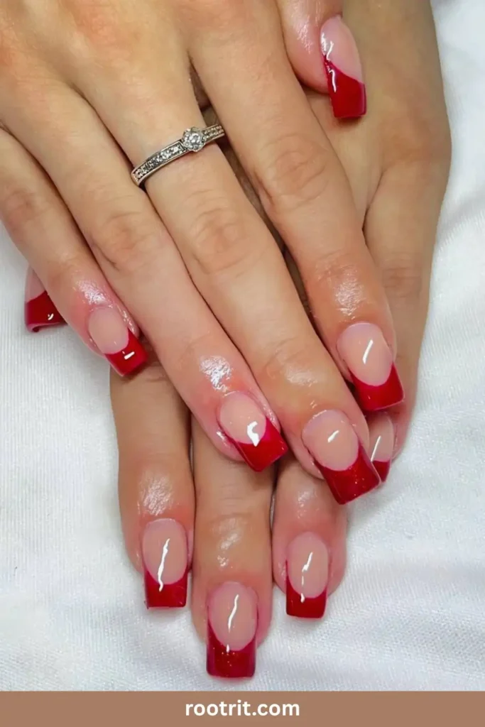 Glitter Red French Tips