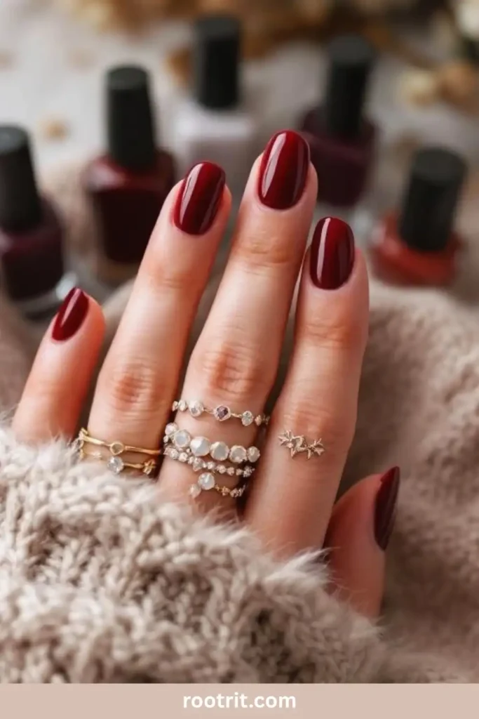 Deep Cherry Red Nails