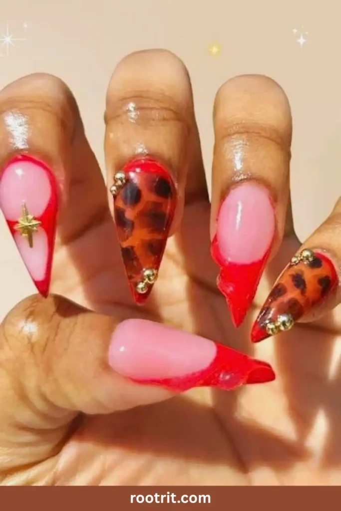 Vampy Tortoiseshell Red Nails
