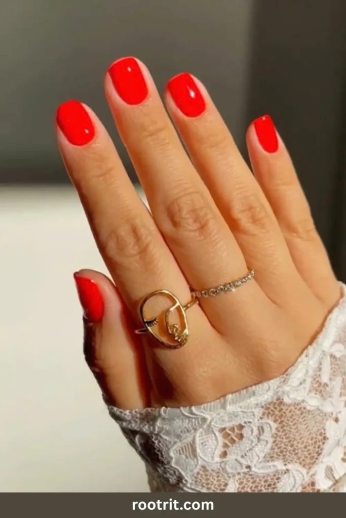 Glossy Tomato Red Nails