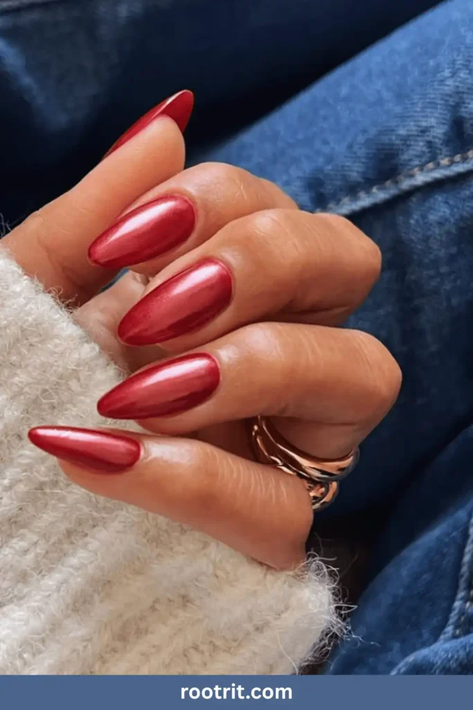 Dark Red Chrome Nails