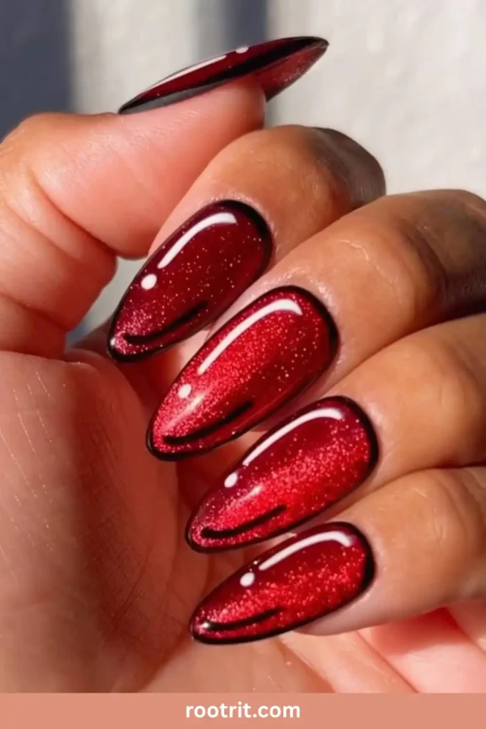 Red Cat-Eye Nails